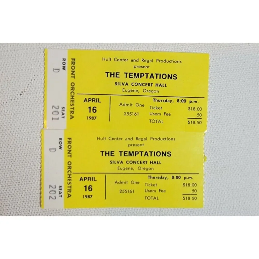 2 Vintage 1980s The Temptations Ticket Stubs Silva Concert Hall‎ Oregon 1987